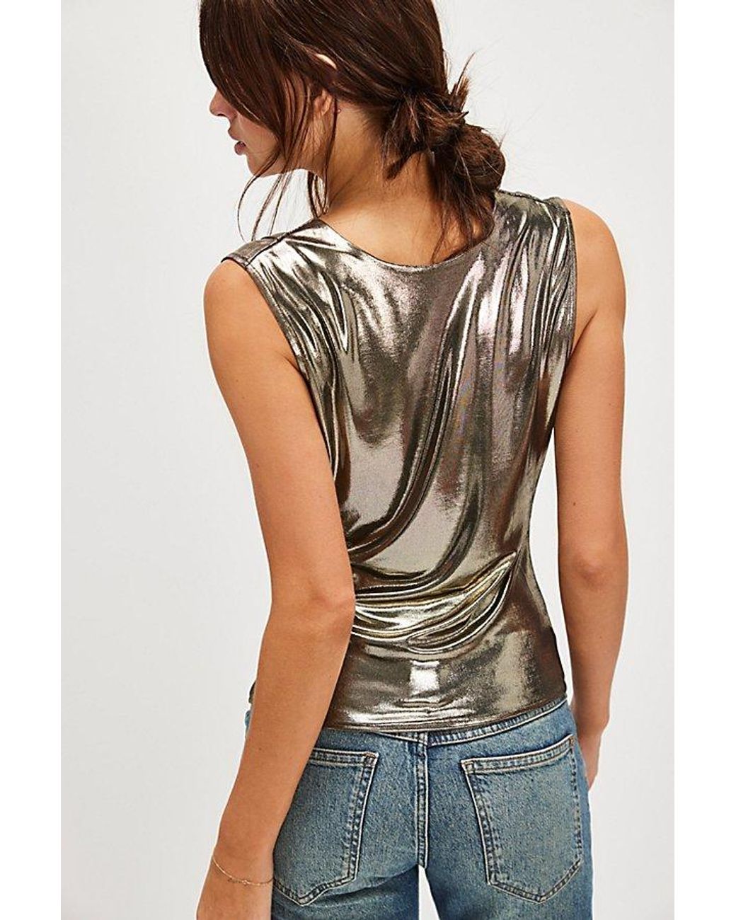 Free People Gold Cowl Neck Tank Top - Small