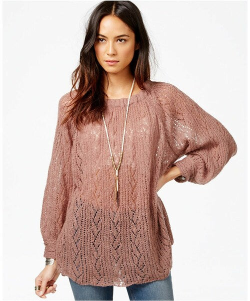 Free People Lights Will Shine Pullover Sweater in Mauve - XS