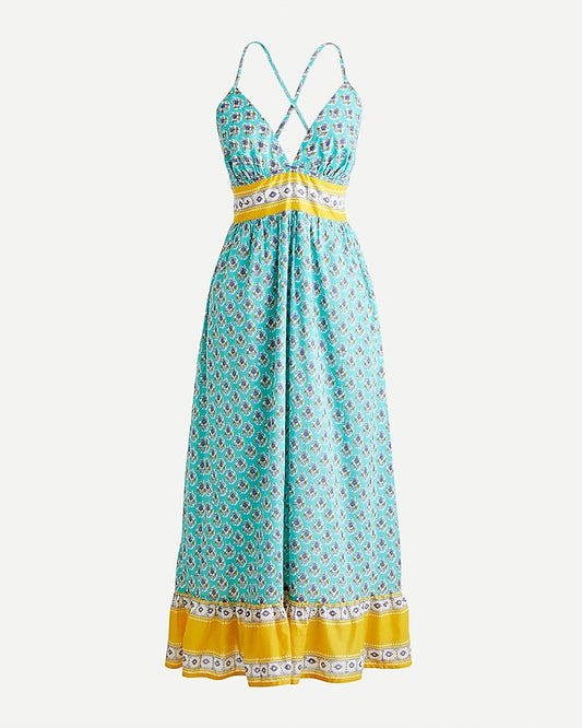 J Crew Blue Floral Tie Back Dress - Medium