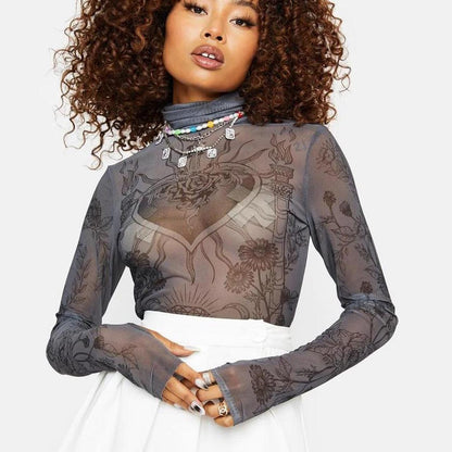 AFRM Zadie Mesh Turtleneck in Noir Tarot Card - Large