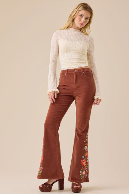 NWT Altar’d State Emmaline Embroidered Corduroy Flare Pants in Rust - 25