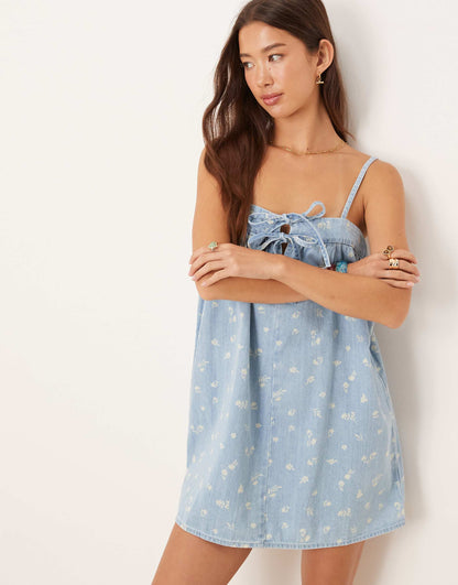 ASOS Soft Denim Floral Cami Mini Dress - 2