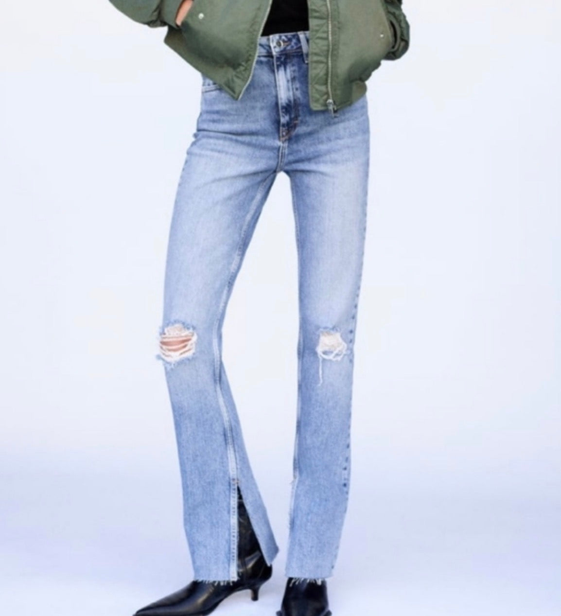 Zara Flared Ripped Slim Fit Jeans - 8
