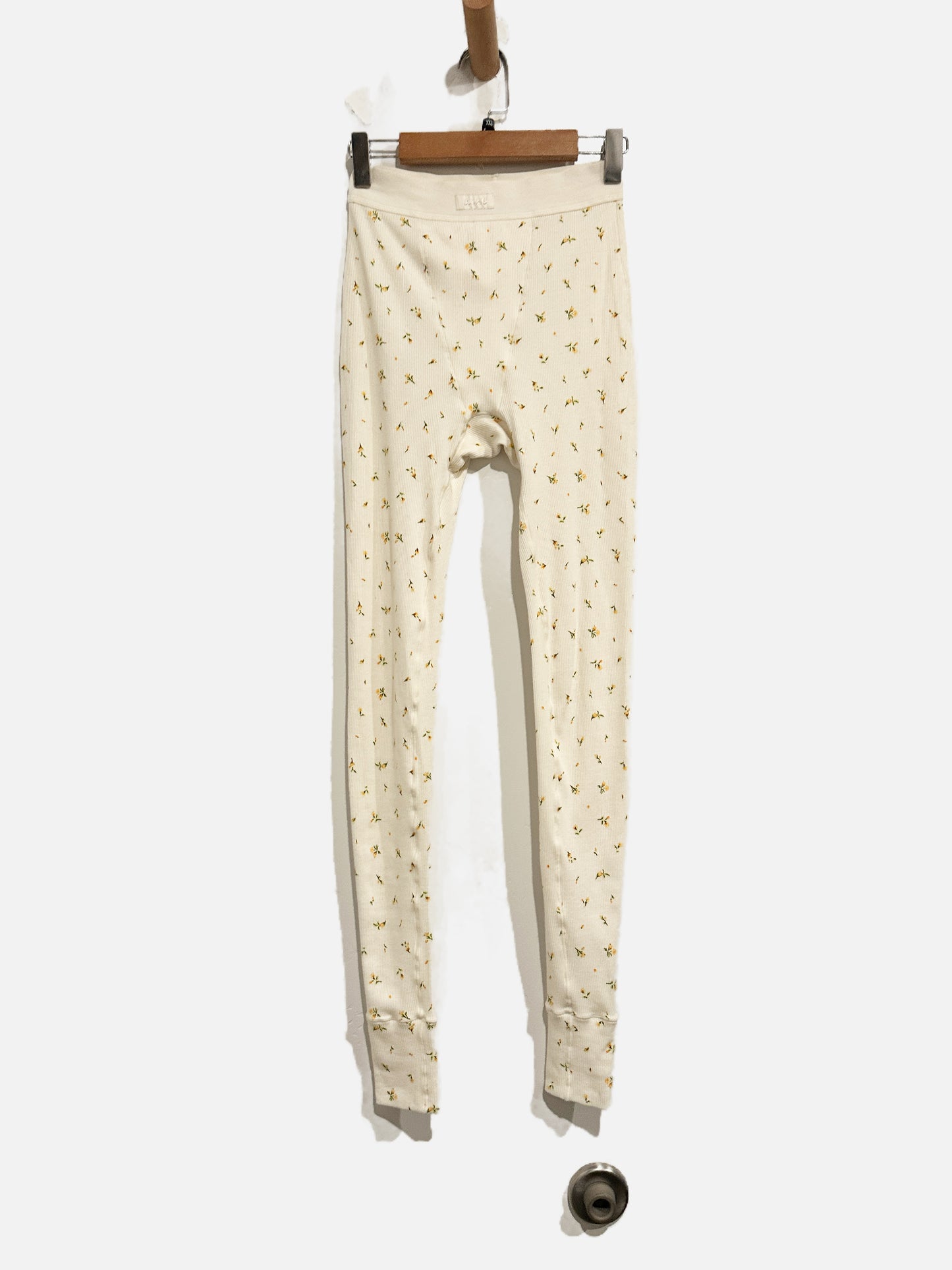 Skims White Floral Ribbed Leggings - XXS