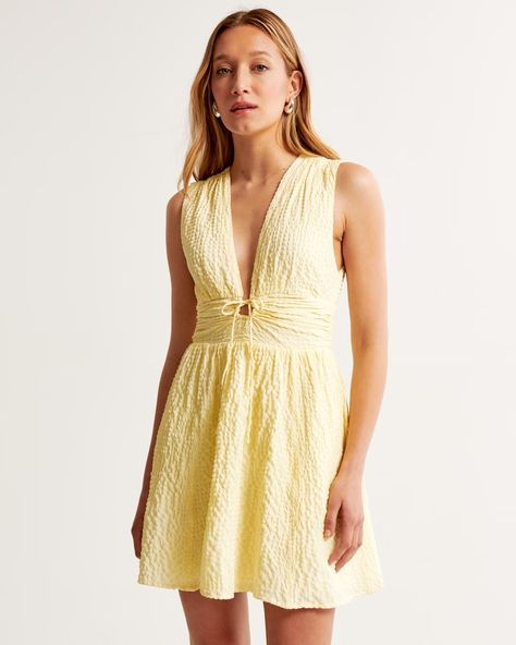 Abercrombie & Fitch Yellow Seersucker Mini Dress - XS