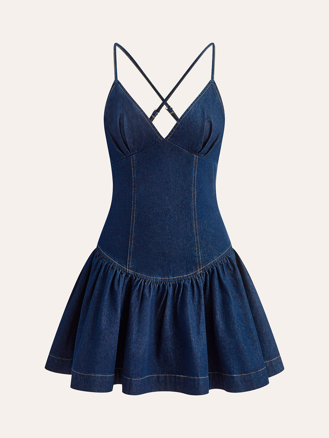 Commense Cross-Back Denim Flared Dress - Small