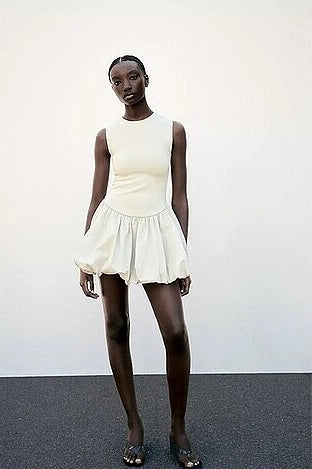 Zara Cream Drop Waist Mini Dress - Small