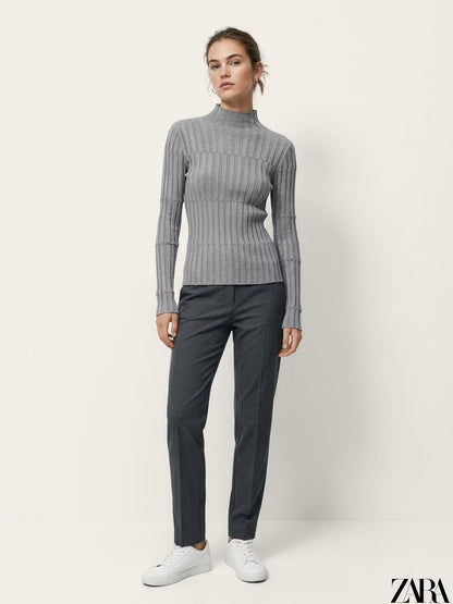 Zara Gray Ribbed Mock Neck Sweater - Medium