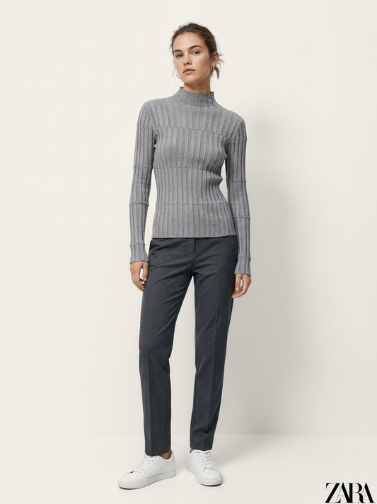 Zara Gray Ribbed Mock Neck Sweater - Medium