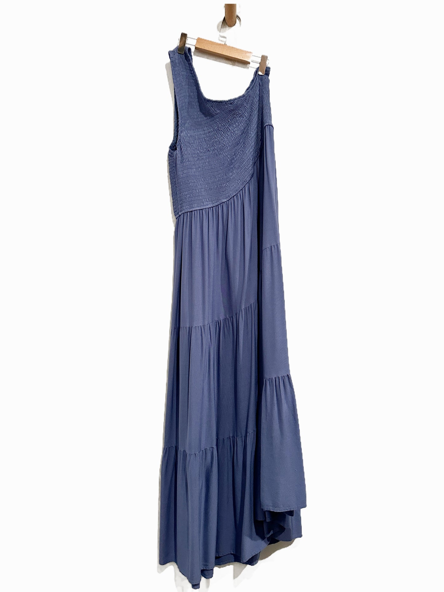 Zcsia Blue One Shoulder Smocked Midi Dress - XL