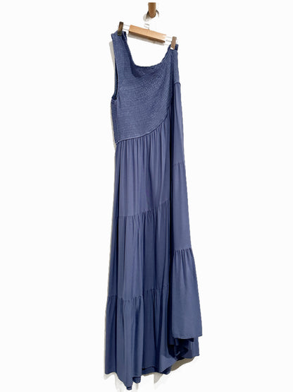 Zcsia Blue One Shoulder Smocked Midi Dress - XL