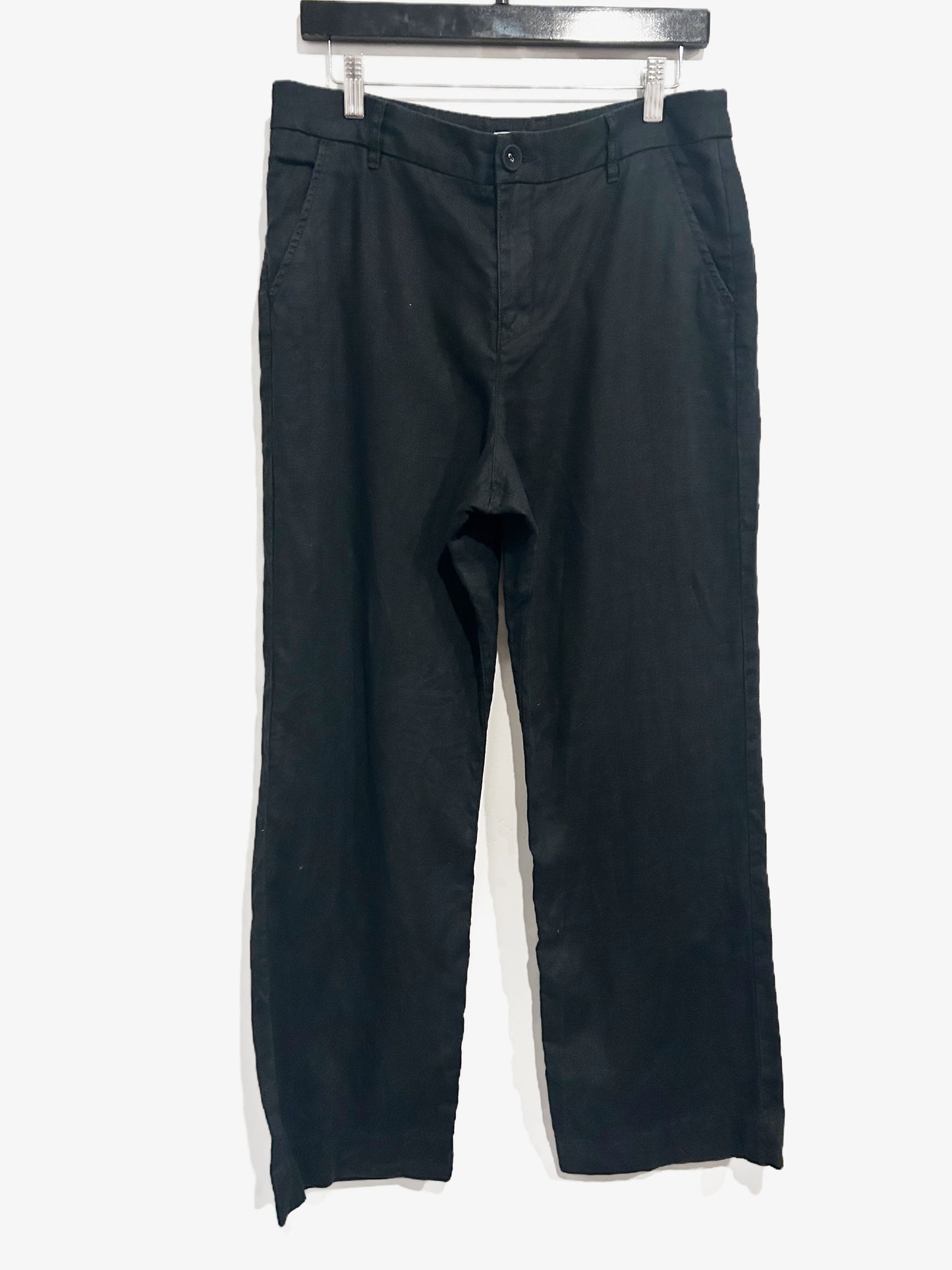 Garnet Hill Classic Linen Trousers in Black - 10