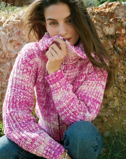 Sundance Pink and White Marled Zip Up Sweater - Small