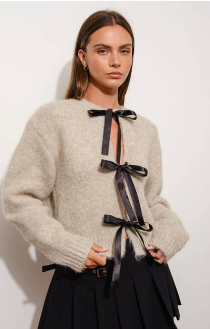 Pretty Garbage Tan Tie Cardigan - Medium