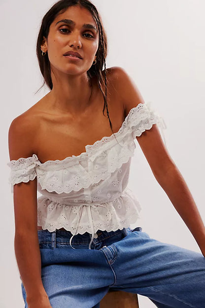 For Love & Lemons Marlowe Top in White - Medium