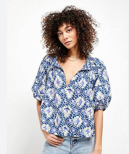 Free People Willow Blue and White Floral Blouse - XS