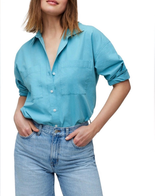 Madewell The Oversized Straight Hem Signature Poplin Shirt in Shaded Aqua - XXS