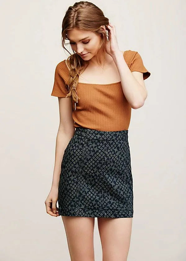 Free People Modern Femme Printed Mini Skirt in Indigo Combo - 6