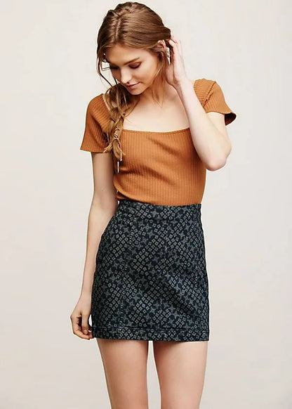 Free People Modern Femme Printed Mini Skirt in Indigo Combo - 6