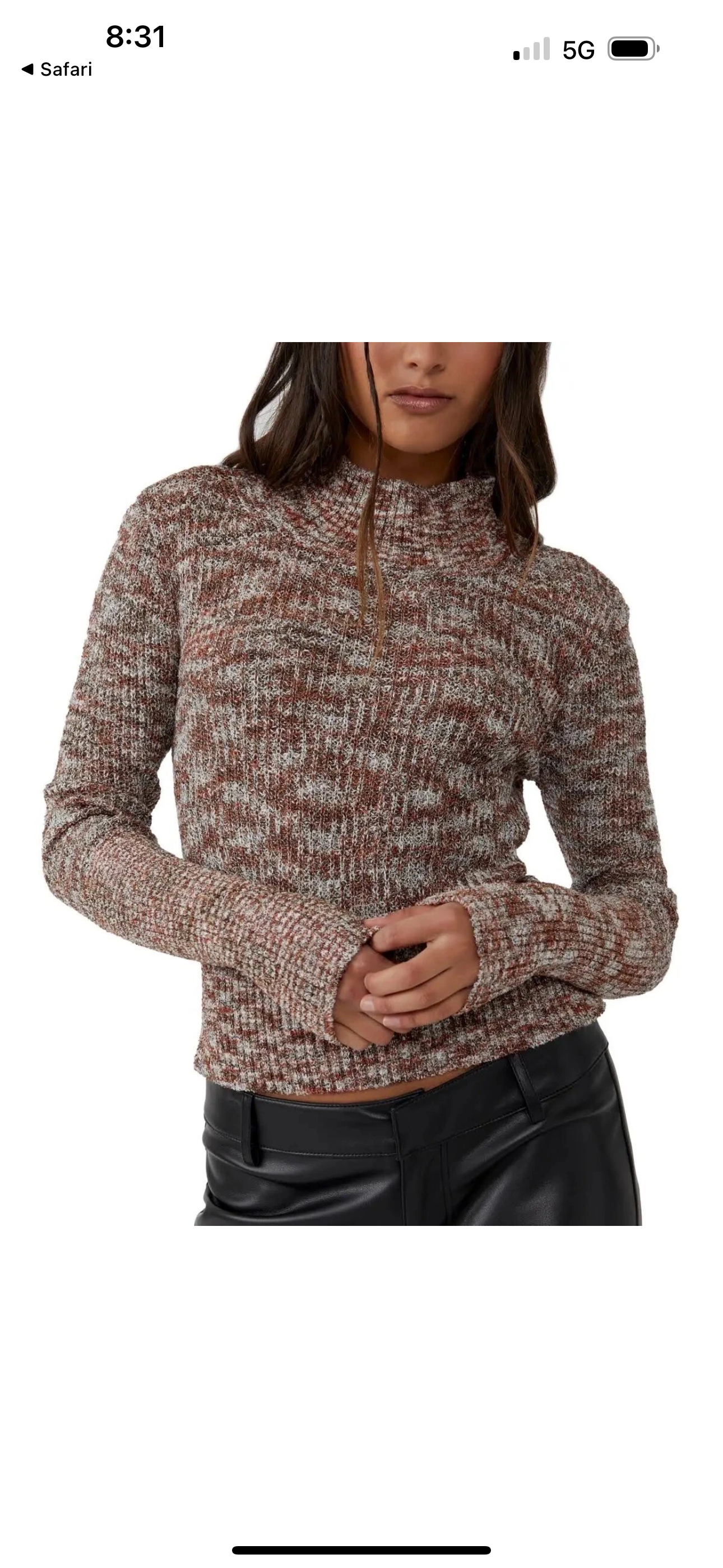 Free People Brown Marled Mock Neck Sweater - Small