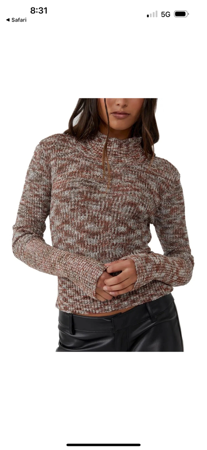 Free People Brown Marled Mock Neck Sweater - Small