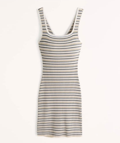 Abercrombie & Fitch Blue/Green/White Ribbed ReversibleMini Dress - Small