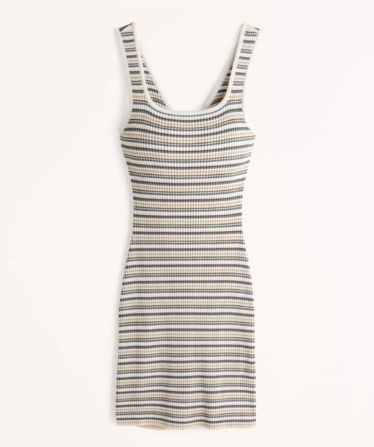 Abercrombie & Fitch Blue/Green/White Ribbed ReversibleMini Dress - Small