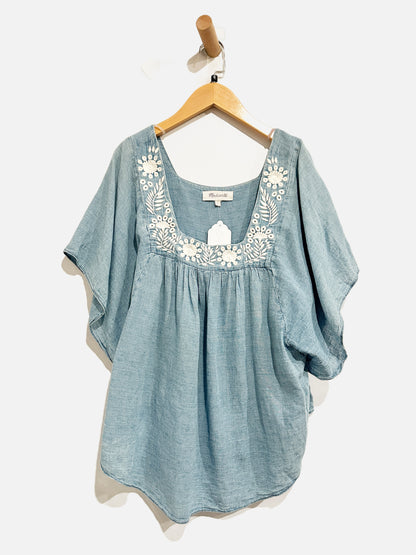 Madewell Denim Butterfly Embroidered Blouse - Medium