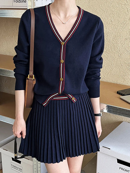 Commense Navy Pleated Mini Skirt - Medium