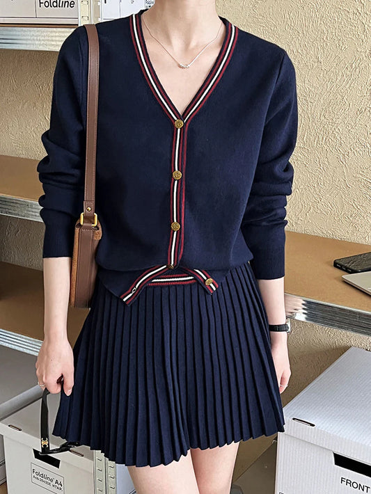 Commense Navy Pleated Mini Skirt - Medium