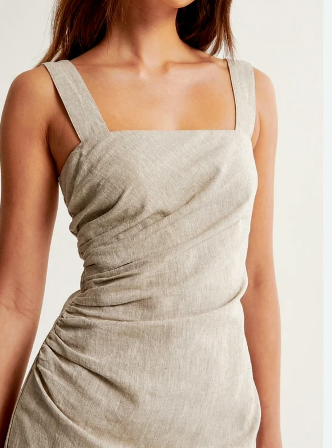 Abercrombie & Fitch Linen Blend Ruched Square-neck Mini Dress - Small