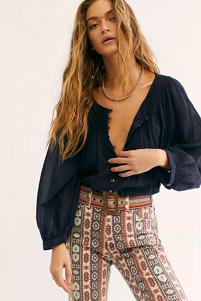 Free People Cool Meadow Top in Navy - Large