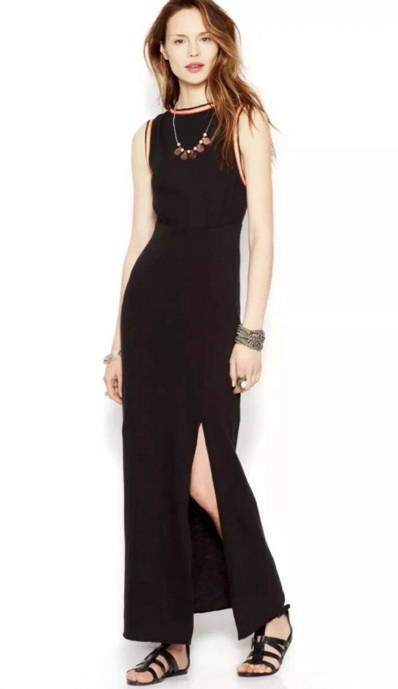 Free People Sabrina Open Back Maxi Dress in Black - Small