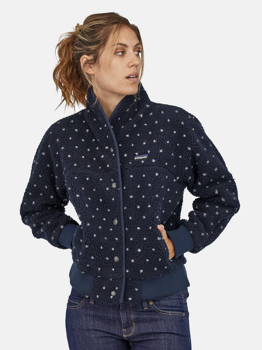 Patagonia Navy and White Polka Dot Button Down Jacket - Large