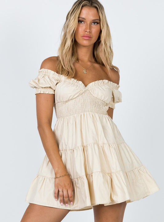 Princess Polly Beige Smocked Dress - 8