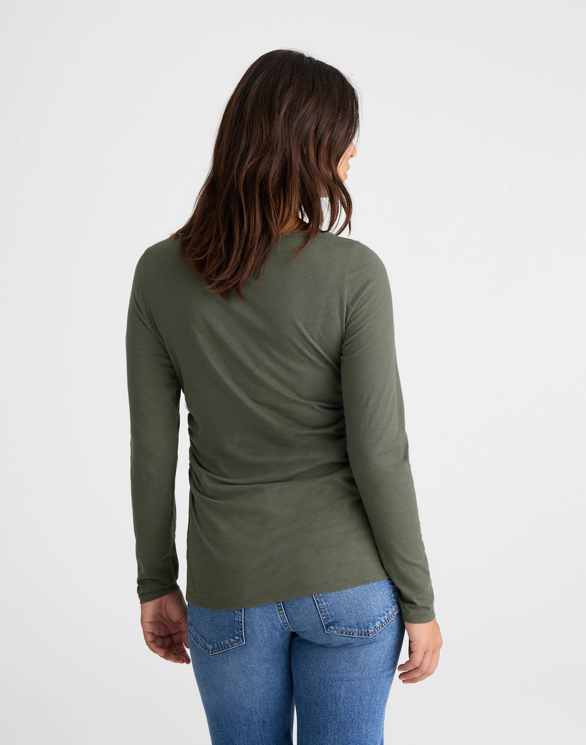 NWT Madewell Ruched Crewneck Long-Sleeve Tee in Smoky Laurel - Medium