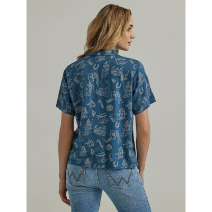 Wrangler Blue Graphic Button Down SS - Small