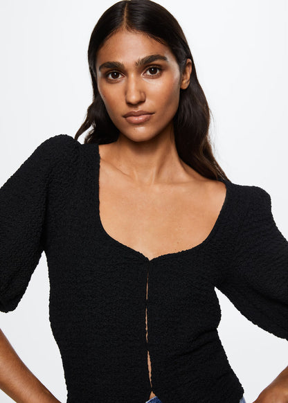 MNG Black Textured SS Blouse - XL