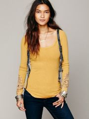 Free People Synergy Cuff Thermal in Mustard - XL