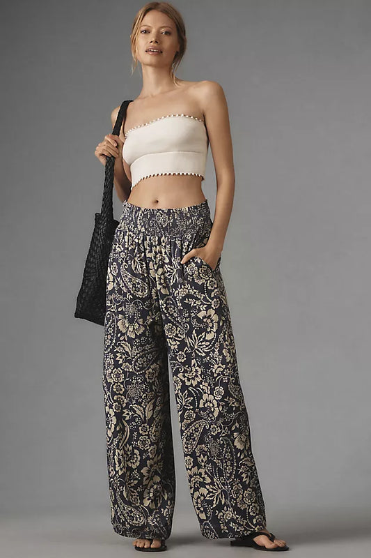 Anthropologie Maeve Blue and White Floral Wide Leg Pants -XXS