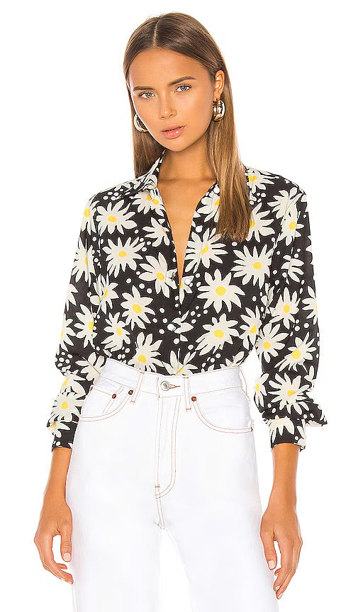 Solid & Striped Black and White Floral Button Down - Small
