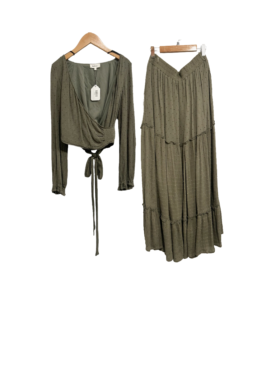 Bohme Green Swiss Dot Maxi Skirt and Top Set - Large