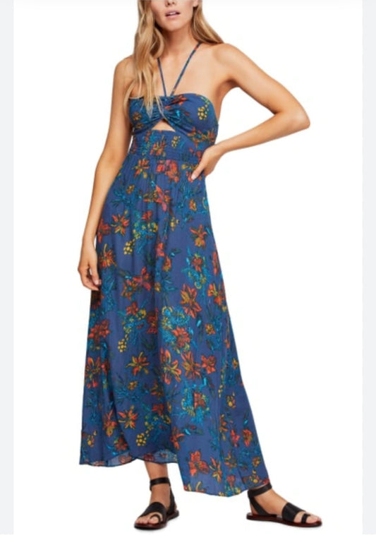 Free People Blue & Orange Floral Maxi Dress - XS