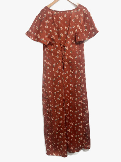 Lucky Brand Flutter Sleeve Midi Dress in Rust Multi - Small