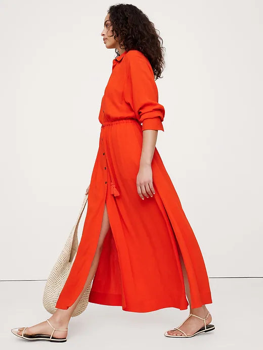 Banana Republic Gauze Shirt Dress in Blood Orange - Medium