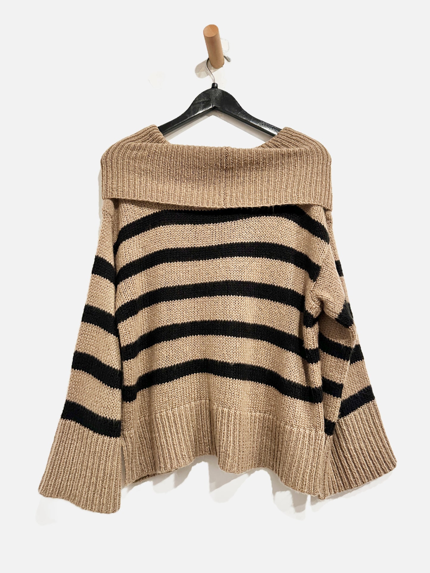 Wooden Ships Mallory Striped T Neck Chunky Sweater- S/M