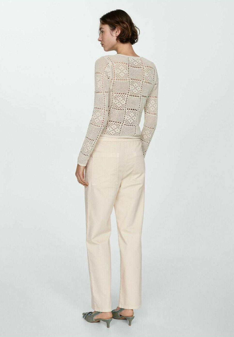 MNG Cream Openwork Detail Crochet Sweater - Small