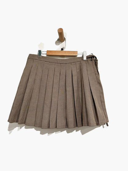 MNG Brown Houndstooth Pleated Mini Skirt - 6
