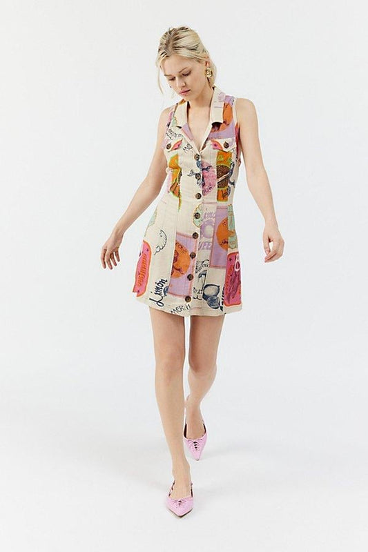 Urban Outfitters BDG Ocean Print Open Back Mini Dress - Medium