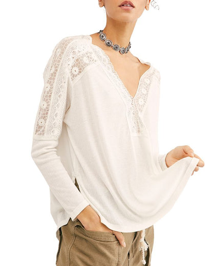 Free People Lola Lace Long Sleeve Top in Angel Food - Medium